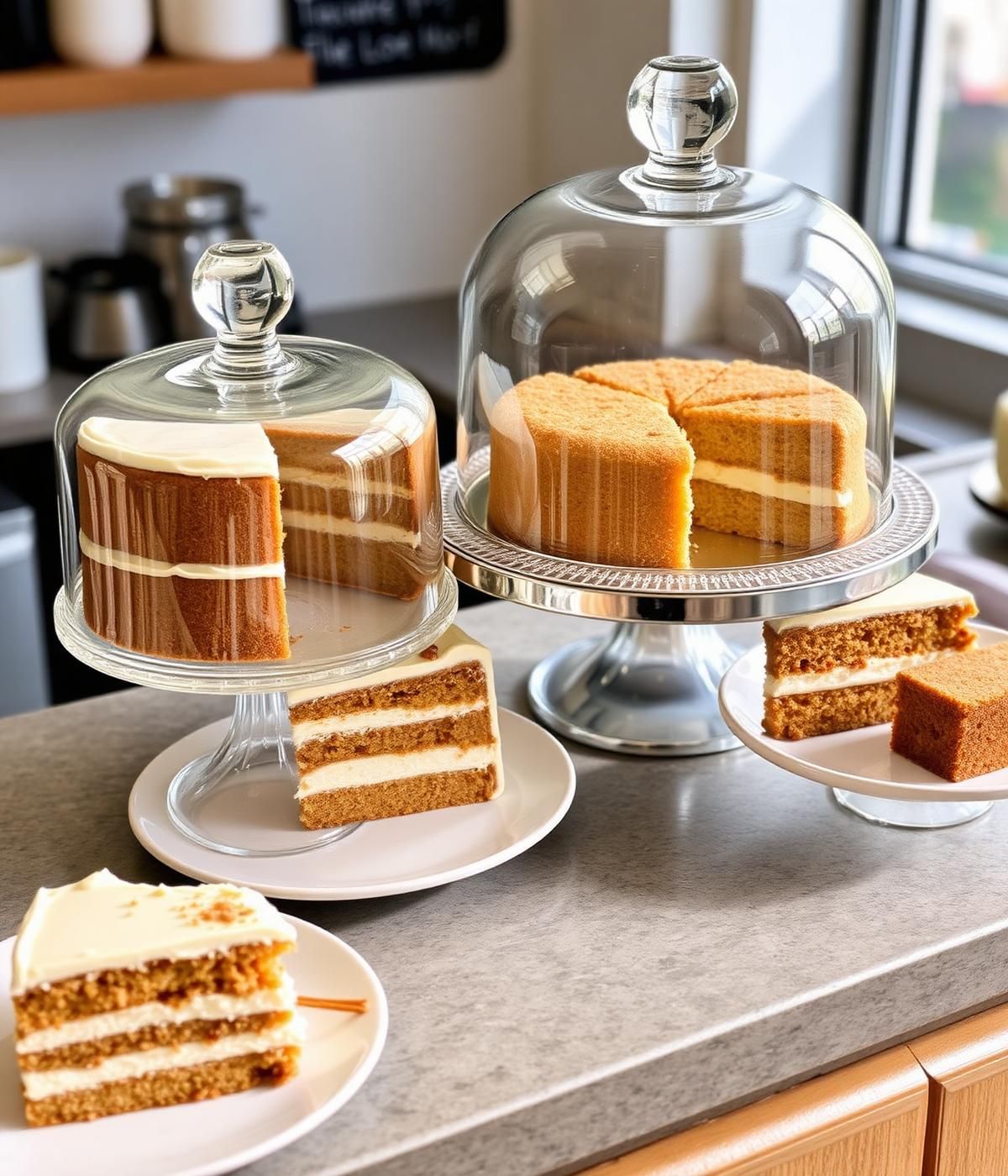 Cakes on a café counter